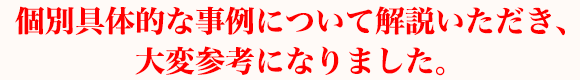 個別具体的な事例について解説いただき、大変参考になりました。